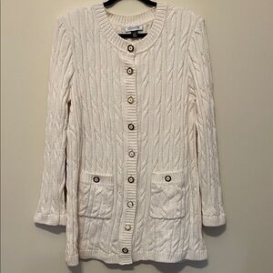 St John Cream Cable-Knit Button-Front Cardigan Sweater